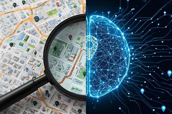 magnifying glass representing old way of searching vs AI.